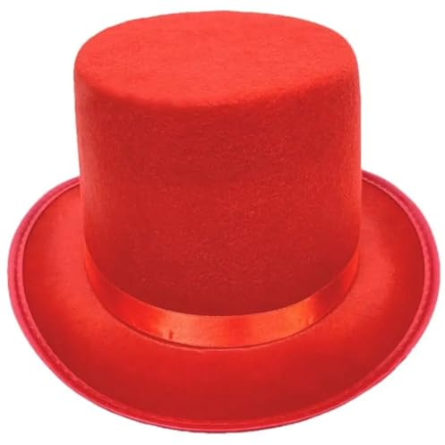 DJSKLDF Cylinderhatt Klä upp Trollkarl för Kvinnor Män Tema Party Med Rullad Brätte Herrar Kostym Gentleman-Fotoutfit(röd, M)