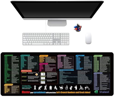 Galenecx Tappetino, Tappetinos Scrivania con Suola in Gomma Antiscivolo, Mousepad con Scorciatoie Excel, Sottomano Scrivania 30 x 80cm, Excel Tappetino per Mouse Nero, per Ufficio e Casa