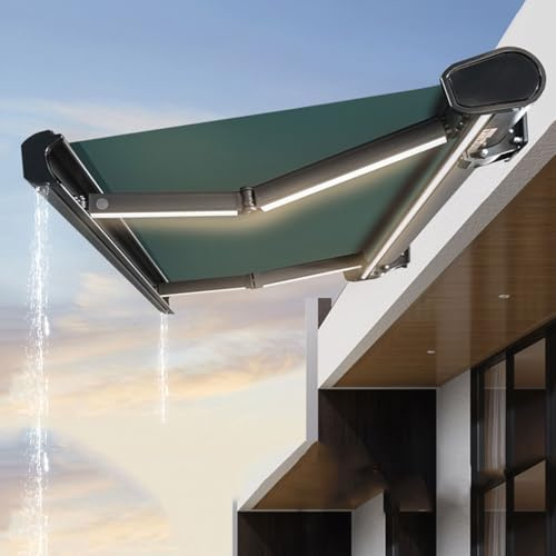 Electric Retractable Awning with Lights for Outdoor Patio Sunshade Shelter