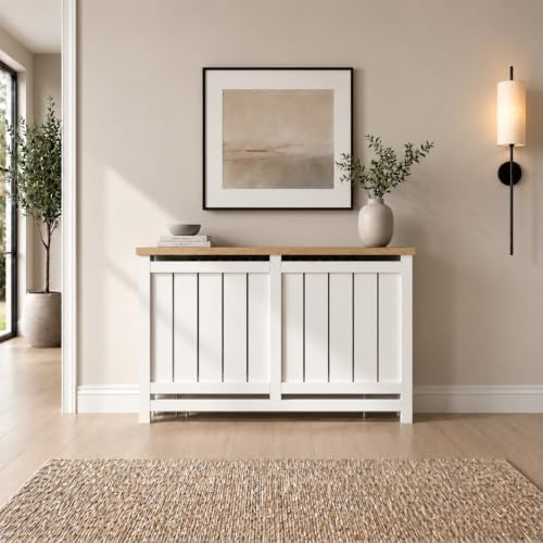 DuraTherm® Stratford Radiator Cover White Modern Vertical Slat Shelves MDF Cabinet Shelf for Radiators, Living Rooms, Bedrooms, Medium (W: 111.5cm / H: 81.5cm / D: 19cm)