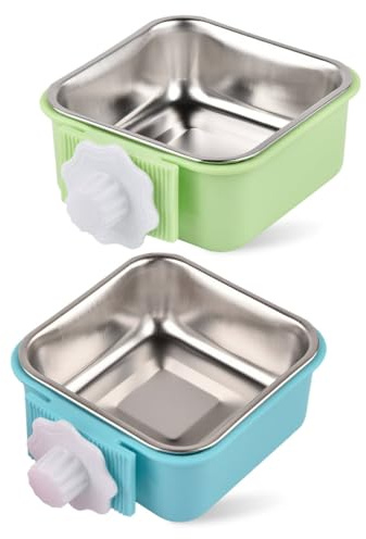 2 Stück Hängende Futternapf für Kaninchen, Edelstahl Hängend Wassernapf Hängend Hasen Näpfe Set Haustier Hängeschüssel für Hamster Kleine Katze und Hunde