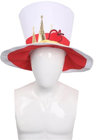Waslary Hoher Zylinder Hut Unisex Lucifer Cosplay Kostüm Zubehör Weißer Hut mit Breiter Krempe Halloween Requisiten