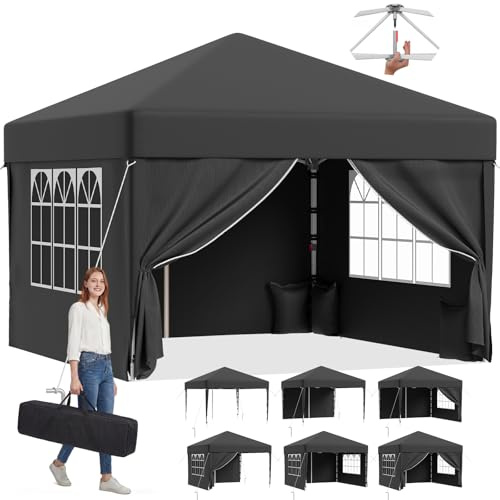 JUMMICO Tonnelle Pavillon Pliable 3x3m à Montage Rapide｜Assemblage en 5 Minutes｜Hauteur Réglable & 10cm Plus Haut｜Stable au Vent & Imperméable｜pour Jardin, Camping & Fêtes Gris