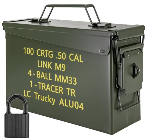 Trucky Munitionsbox mit Schloss 28x10x18 cm Ammo Box Metallkiste Metallbox Munitionskiste Aufbewahrungsbox mit Deckel Army Metall Grün