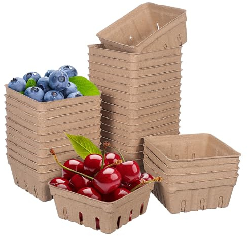 ASAKKURA Fruit Basket Vassoio Decorativo 50 Pezzi in Polpa di Carta Beige, Cestino per Frutta e Snack Leggero e Portatile per Banchetti e Picnic