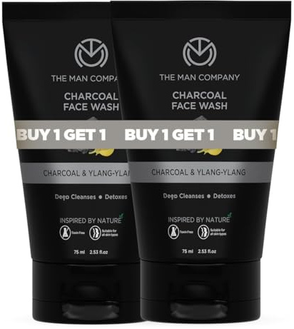 Man Company Charcoal Face Wash-75ml Each | Ylang Ylang | Anti Pollution, Acne Oil Control | Deep Cleansing | Blackheads Removal | All Skin Types
