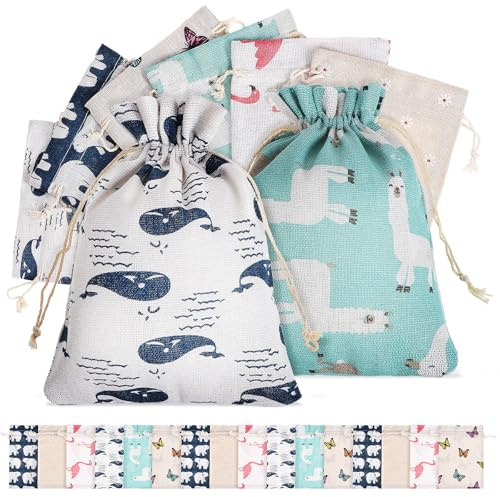 BATHVEVE Bolsas Pequeñas de Yute Cordón Varios Estilos 24 para Joyas, Diseño Fácil de Doblar Paquete de Bolsas de Tela Reutilizables Adecuado para Bodas y Varios Estilos