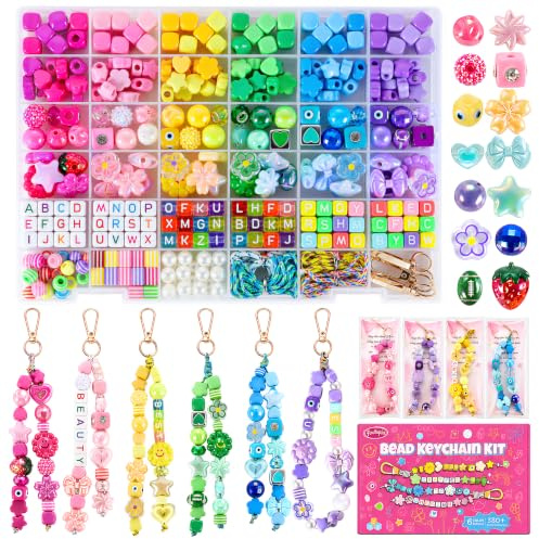 Funtopia Schlüsselanhänger Selber Machen Bastelset für Erwachsene Kinder | Farben Acryl Perlen zum Auffädeln, DIY Tasche & Handy & Personalisierte Schlüsselanhänger, Bag Charms Basteln Erwachsene