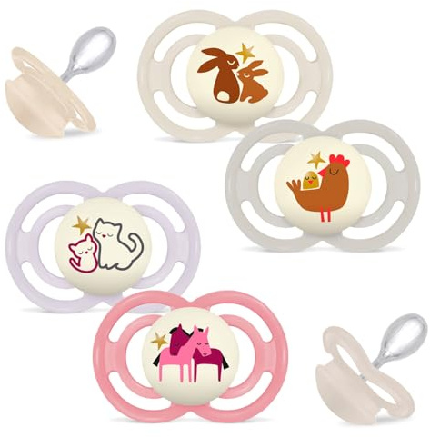 MAM Babyartikel Perfect Night Schnuller, leuchtend, 16 Mo+ // 4er Set // inkl. 2 Sterilisiertransportboxen
