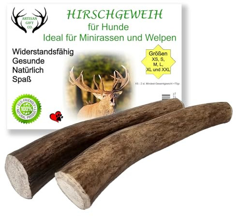 ARTISAN GIFT CO Corno di Cervo per Cani, Osso per cani da Masticare 100% Naturale, peso minimo Confezione 70gr. (XS - 2 pz.)
