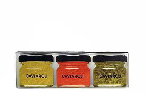 Caviaroli | Popping Boba d'Huile et de Vinaigre Gourmet - Perles d'Huile Gourmet Idéal Pour l'Assaisonnement et les Apéritifs - Pack de 3 Saveurs, Extra-Vierge, Piment et Basilic | 3x20 g