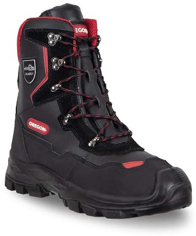 Oregon Yukon Klasse 1 Kettensägen-Schnittschutzstiefel aus Leder, Stahlkappen, wasserabweisende Anti-Statik-Sicherheits-Arbeitsstiefel, Größe 43 (9 UK, 9.5 US)