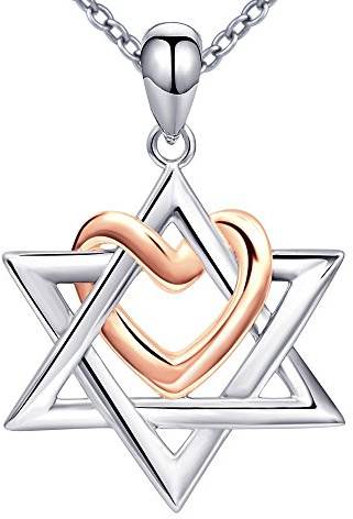 APOTIE Silver Star of David pendant with Rose Gold Heart Necklace Mother Day Jewelry Gift for Mom Women (Rose Gold Heart Star of David Necklace)