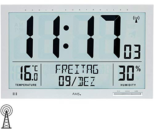 AMS 5888 Wanduhr Tischuhr Funk Funkwanduhr digital Datum Thermometer Wecker