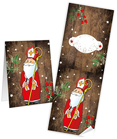 Logbuch-Verlag 10 Heiliger Nikolaus Weihnachtsmann Aufkleber Etiketten 7 x 21 cm Weihnachten Etiketten für Geschenke