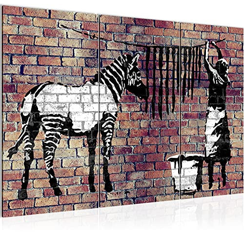 Runa Art Wandbilder Banksy Washing Zebra Bild XXL Loft Wohnzimmer Braun Graffiti 120 x 80 cm 3 Teilig 012931b