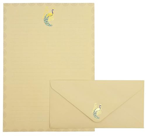 Paper Junkie Lined Peacock Stationery Paper and Envelopes Set, Gold Foil - 10.25x7.25 Inch (Pack of 48)