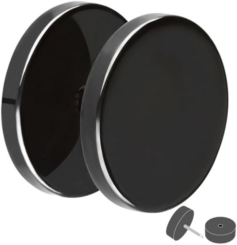 Treuheld® | Fake Plug Ohrstecker aus Chirurgenstahl 316L | 1,2mm x 14mm - Schwarz | Fake Tunnel - Ohrring zum Schrauben für Damen und Herren
