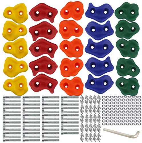Ogrmar 25 PCS Rock Climbing Holds Set with Mounting Screws and Hardware for DIY Kids Indoor and Outdoor Play Set Use