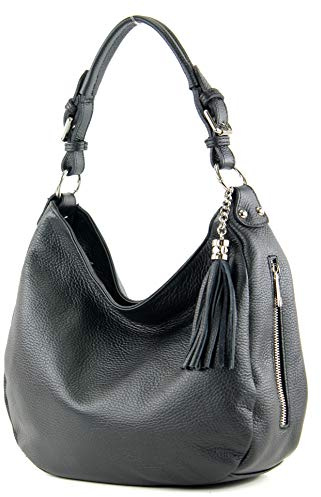 modamoda de T200 Damen Leder Schultertasche Henkeltasche, handmade in Italy