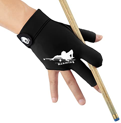Roaming Quick-Dry Breathable Billiard Shooters Carom Pool Snooker Cue Sport Glove Fits on Right Hand (Black-Right Hand, S/M)