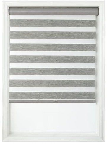Everyday Celebration Roller Window Shades, Zebra Blinds For Windows Cordless Roller Blinds For Indoor Windows, Light Filtering Window Blinds, Dual Layer Roller Shade, 30W X 72H, (Steel Grey Linen)