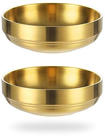 2 große doppelstöckige Edelstahl-Soßenschalen, runde Gewürztablett, Soßenteller, Sushi-Dip-Schalen, Vorspeisen-Tablett, Gewürzschale für Restaurant, Zuhause (12 cm, Gold)
