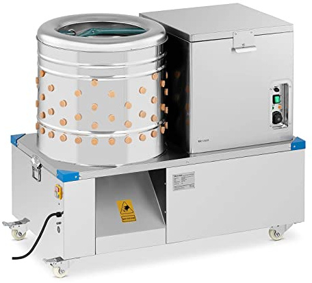 Wiesenfield Automatische 2-in-1 Rupfmaschine für Geflügel mit Brühkessel 3300 W Trommel 50 cm bis 3 Hühner/min bzw. 270 kg/h 136 Rupffinger 4 Rollen, davon 2 mit Bremsen Geflügelrupfmaschine