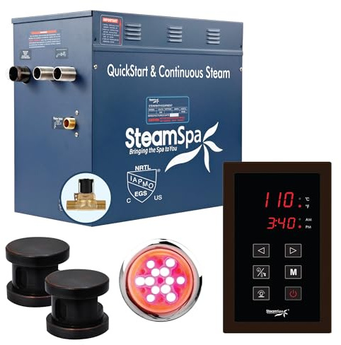 STEAMSPA 12kW Steam Sauna Generator Sentry Series 240V Steam Generator with Touch Screen, Steamhead, Built-in Steam Shower Auto Drain, ACU Quickstart Steam Bath Generator (Bronze)