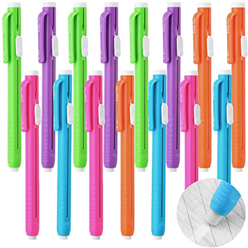 Teling 15 Pcs Retractable Mechanical Eraser Pen, School Pen-Style Erasers Pencil Click Bulk for School Office Painting Writing Drawing Drafting Sketching Adults Kids Supplies(Multicolor)
