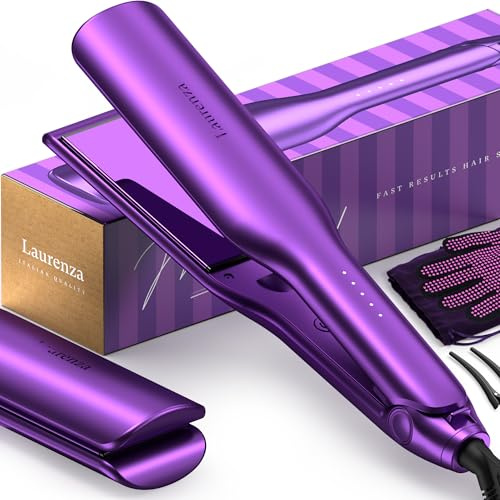 Laurenza 2-in-1 Hair Straightener & Curler, 2 Inch Plate, 8.5 Extra-Large Ceramic Iron with 20M Anions (Purple)