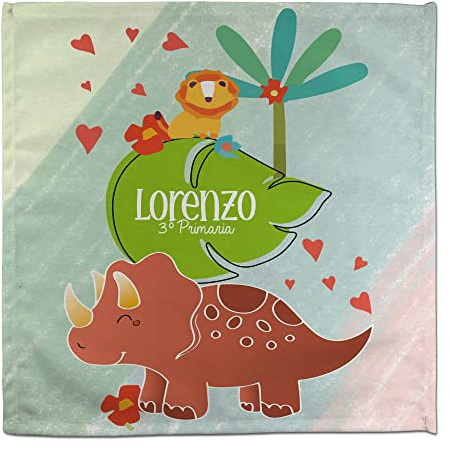 Tovaglioli Personalizzati Bimbo LolaPix. Tovaglioli Bambini. Tovaglioli Stoffa. Baby Dino Lion. 50% Cotone / Poliestere. 26x26 cm e 31x31 cm