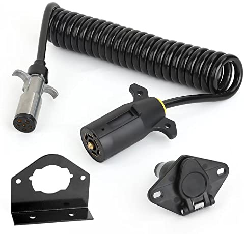 7 Wire to 6 Wire Trailer Plug Cord Adapter,7-Way Blade to 6-Way Pin Towing Wring (Tool trio), Coiled Cable with Female Receptor