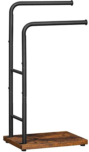 HOOBRO Handtuchhalter Stehend, Badetuchhalter mit 2 Stangen, Handtuchständer freistehend, 40 x 24 x 80 cm, für Badetücher, Kleidung oder Zeitungen, Dunkelbraun-Schwarz EBF24LB01G1