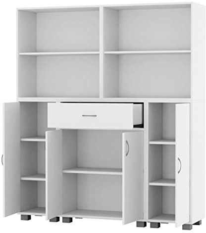 URBNLIVING Large Tall Freestanding Bookcase Bookshelf Shelving Cupboard Display Unit for Living Room Home Office Bedroom (White)