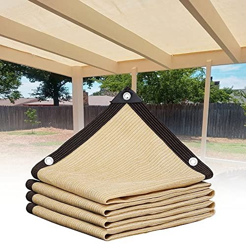 Beige 90% Rete Telo Ombra, 2x2m 3x4m 4x6m 5x5m 6x12m 7x8m 9x10m Panno Ombreggiante Resistente Ai Raggi UV Vela Ombreggiante, Tenda da Sole Privacy con Occhielli (Size : 4x5m(13x16ft))