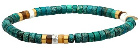 Sixtystones - Bracciale di perline Heishi 4 Mm Turchese Diaspro Verde Occhio di Tigre - Misura: Piccolo-16cm