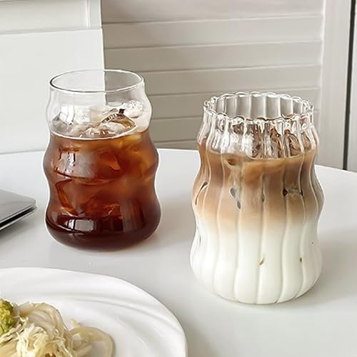 YIDM Lot de 2 tasses à café en verre transparent glacé - Pour thé, lait, whisky, bar à café - Accessoire de bar à café - 530 ml