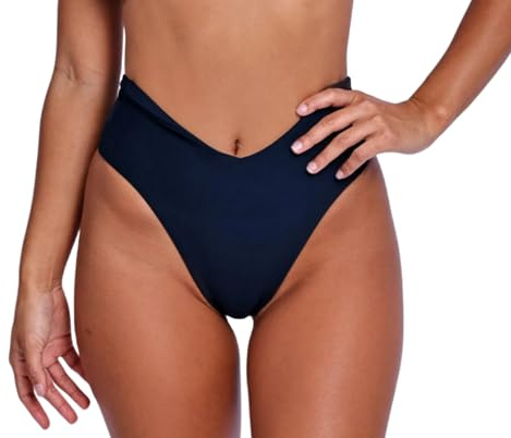 geluboao Women Sexy V Cut Bikini Bottom Cheeky High Cut Bathing Suit Bottoms High Waisted Thong Swimsuit Bottom Black L