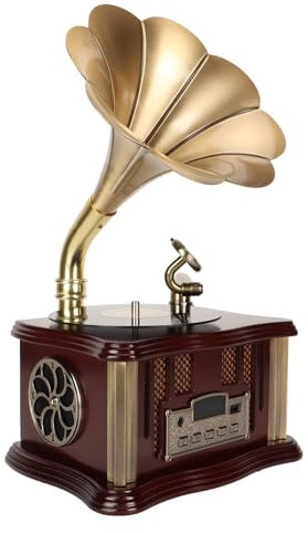 Haut-Parleur Bluetooth Gramophone Vintage, Mini Boîte à Musique en Forme de Gramophone Style Rétro Classique en Bronze pour Décoration Maison et Loisirs