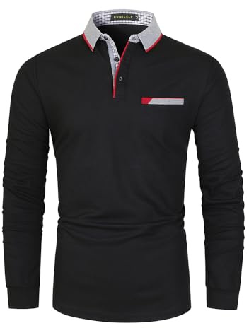 KUNJLELP Poloshirt Herren Langarm, T Shirts Männer, Hemd Herren Denim-Splice T-Shirt Golf Polo Shirt