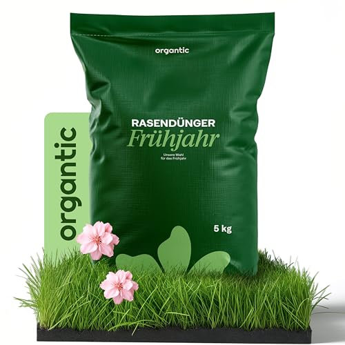 Organtic Rasendünger Frühjahr 5kg, Dünger verdrängt Moos, Ideal für Frühjahr und Sommer, geeignet für Streuwagen, staubarmes Granulat, Rasendünger, organtic