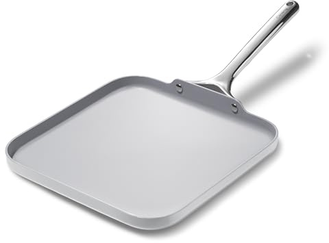 Caraway Square Griddle Pan - 11” Square Pan - Non-Stick Ceramic Coated - Non Toxic, PTFE & PFOA Free - Oven Safe & Compatible with All Stovetops - Gray