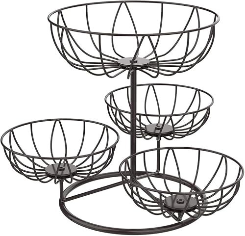 Bomclap Obstkorb Obst Etagere mit 4 Etagen, Metall Obstschale für die Arbeitsplatte Küche, Abnehmbar Obstkörbe 4 Stöckig, Obstetageren Gemüse Aufbewahrung für Brot, Snacks, Gemüse (Braun)