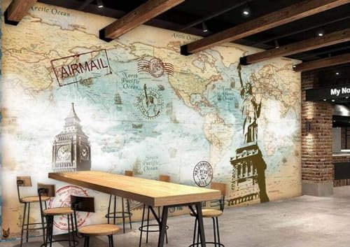 Papel Tapiz Fotográfico Antiguo Mapa Del Mundo Fresco Freedom Café Bar Restaurante Etiqueta De La Pared Póster Pared Pintado Papel Tapiz 3D Decoración Dormitorio Fotomural Sala Mural-430cm×300cm