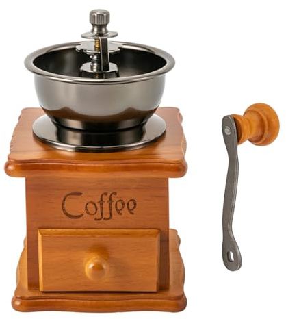 Moulin à café manuel rétro sur bois - Moulin à grains de café - Taille réglable - Pour café et expresso - Marron