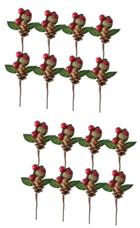 Ciieeo 16 STK Blumendekor Weihnachtsbaumstamm Weihnachtstannenzweige Tannenzapfen Stammt Gefälschte Beerenpflücker Künstlicher Blumenstrauß Picks Hölzern Stechpalme Kunsthandwerk