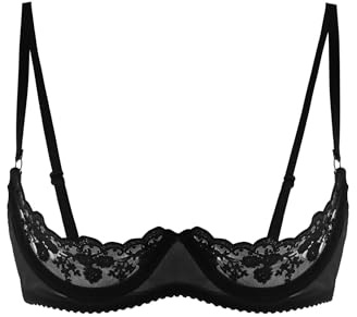 Sywiyi Damen Büstenhebe Offen mit Bügel Hebe BH Push Up Ouvert Reizwäsche Spitze Dessous Unterwäsche Durchsichtig A Schwarz M