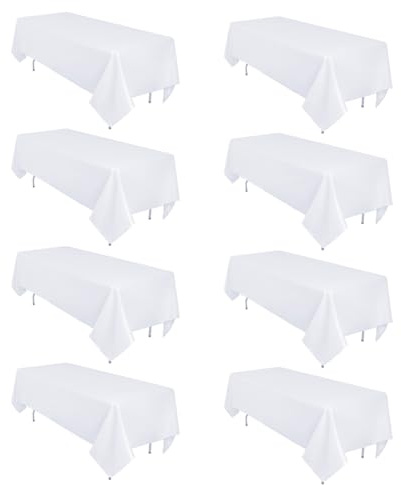 Heneger 8 Pack White Table Cloth 60 x 102 Inch Rectangular Tablecloths for 6 Foot Rectangle Tables, Wrinkle Resistant White Tablecloth Washable Polyester Fabric Table Covers for Party Wedding Banquet