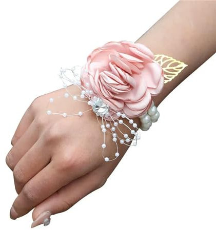 WJTOPGYH Ansteckblume für das Handgelenk, für Hochzeit, Brautjungfer, Mann, Bräutigam, rote Rose, Hochzeitsblumen, Accessoires, Abschlussball, Anzug, Dekorationen, Ansteckblumen, Rosa